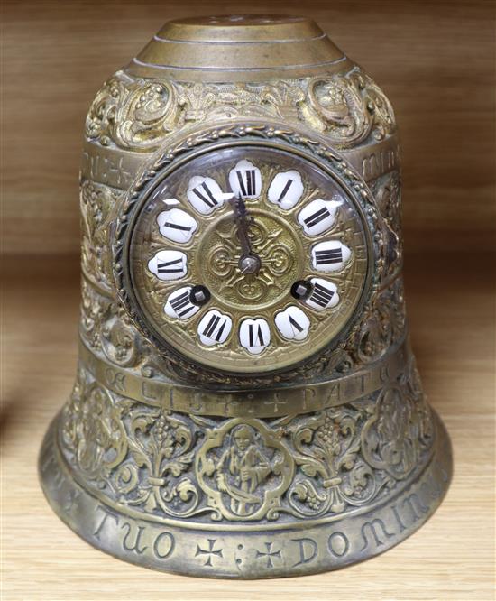 A bronze bell shaped mantel clock, height 23cm